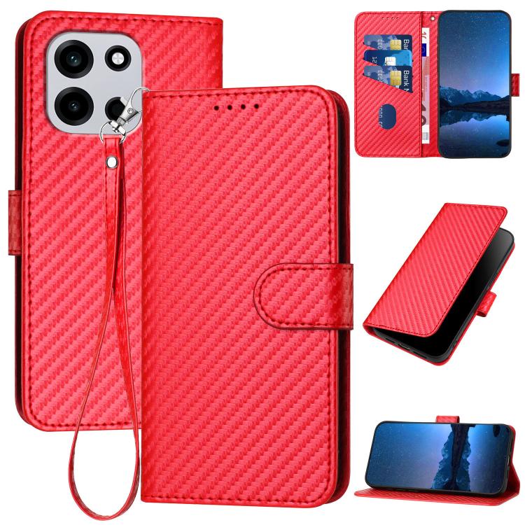 YX0070 Carbon Fiber Buckle Leather Phone Case with Lanyard, For OnePlus Turbo 6 / Turbo 6V, For OnePlus Ace 6, For OnePlus 15
