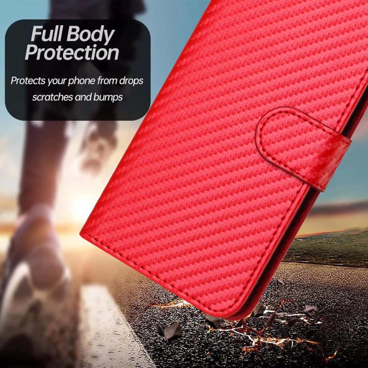 YX0070 Carbon Fiber Buckle Leather Phone Case with Lanyard, For OnePlus Turbo 6 / Turbo 6V, For OnePlus Ace 6, For OnePlus 15