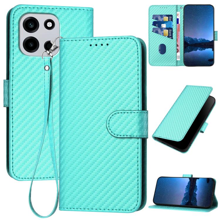 YX0070 Carbon Fiber Buckle Leather Phone Case with Lanyard, For OnePlus Turbo 6 / Turbo 6V, For OnePlus Ace 6, For OnePlus 15
