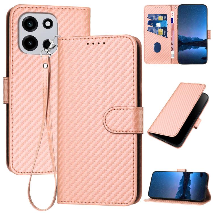 YX0070 Carbon Fiber Buckle Leather Phone Case with Lanyard, For OnePlus Turbo 6 / Turbo 6V, For OnePlus Ace 6, For OnePlus 15