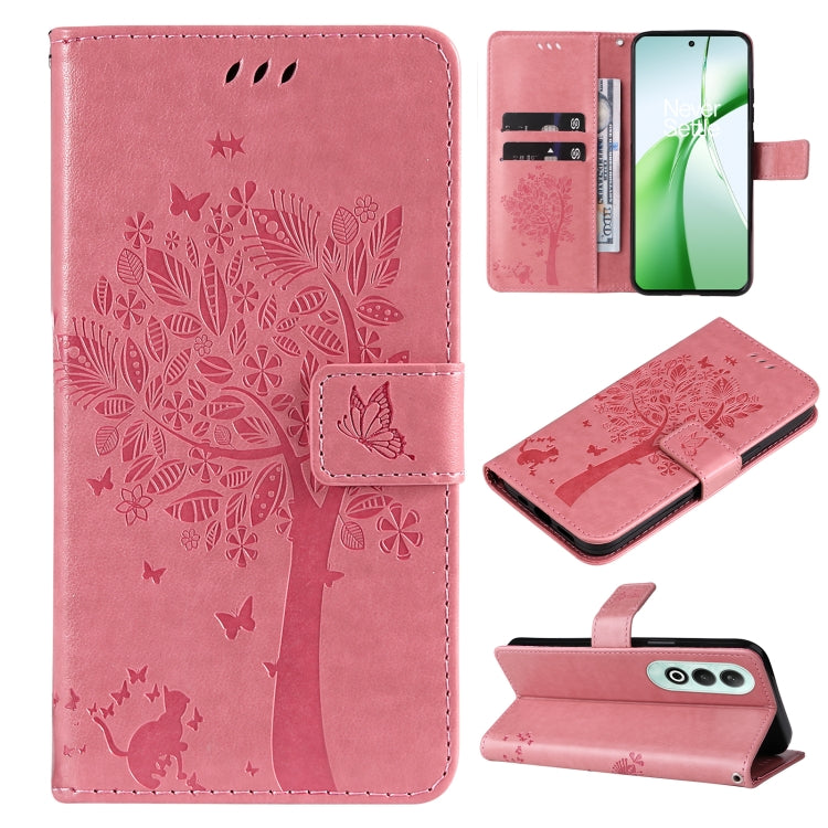 Tree & Cat Embossed Pattern Flip Leather Phone Case, For OnePlus Nord CE4