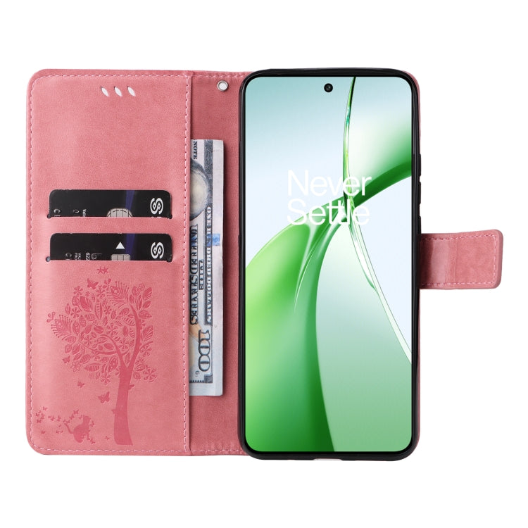 Tree & Cat Embossed Pattern Flip Leather Phone Case, For OnePlus Nord CE4