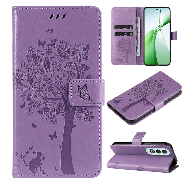 Tree & Cat Embossed Pattern Flip Leather Phone Case, For OnePlus Nord CE4