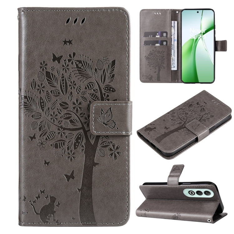 Tree & Cat Embossed Pattern Flip Leather Phone Case, For OnePlus Nord CE4