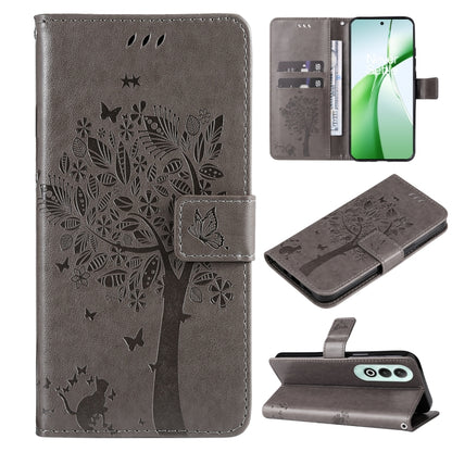 Tree & Cat Embossed Pattern Flip Leather Phone Case, For OnePlus Nord CE4