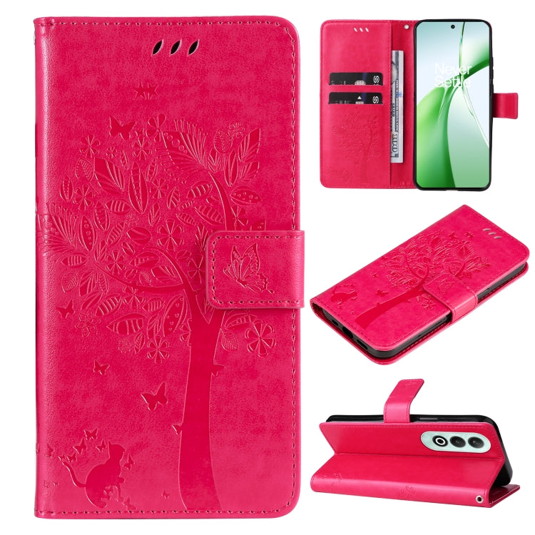 Tree & Cat Embossed Pattern Flip Leather Phone Case, For OnePlus Nord CE4