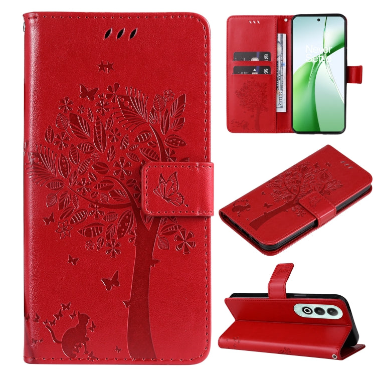 Tree & Cat Embossed Pattern Flip Leather Phone Case, For OnePlus Nord CE4