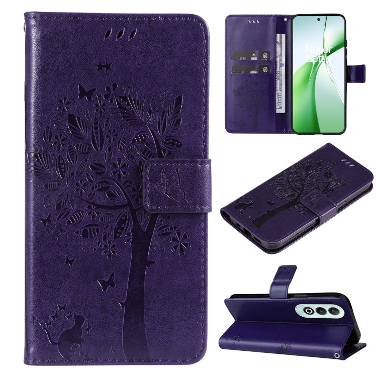 Tree & Cat Embossed Pattern Flip Leather Phone Case, For OnePlus Nord CE4