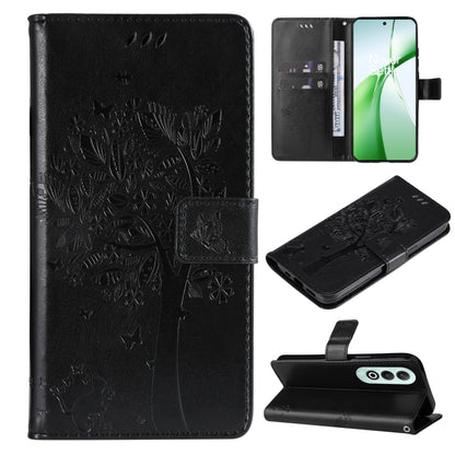 Tree & Cat Embossed Pattern Flip Leather Phone Case, For OnePlus Nord CE4