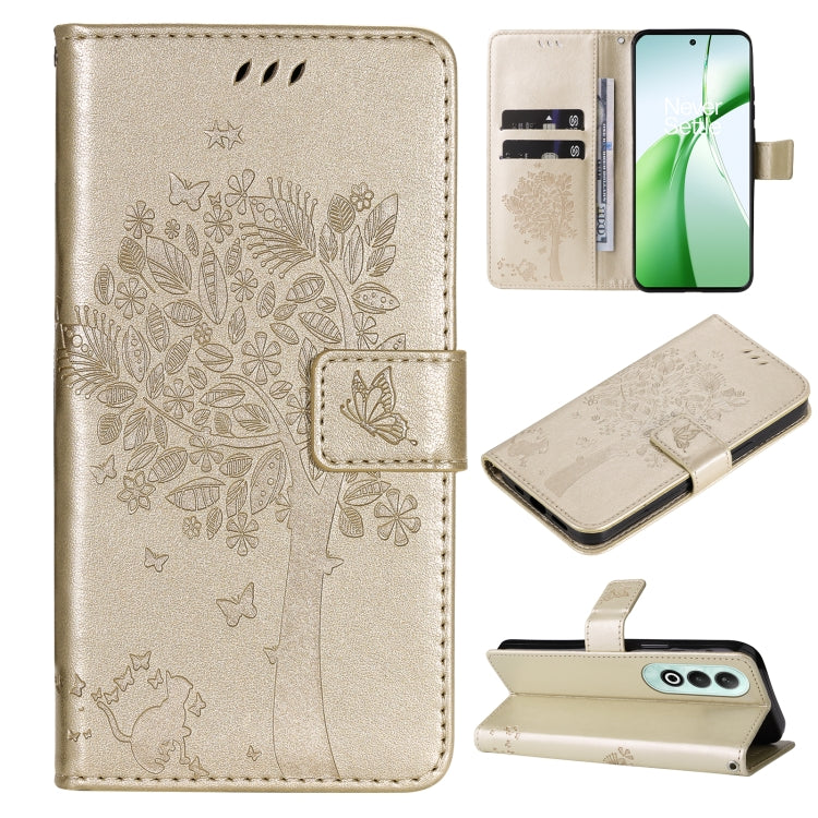 Tree & Cat Embossed Pattern Flip Leather Phone Case, For OnePlus Nord CE4
