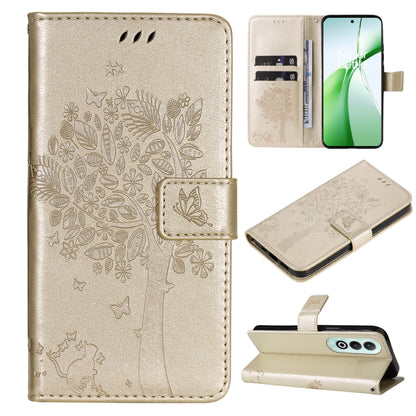 Tree & Cat Embossed Pattern Flip Leather Phone Case, For OnePlus Nord CE4