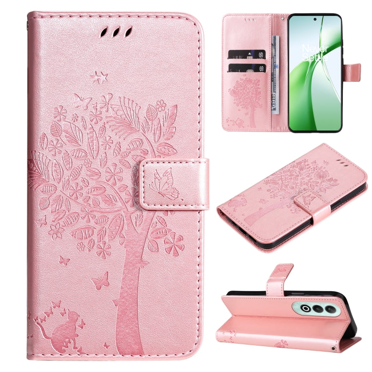 Tree & Cat Embossed Pattern Flip Leather Phone Case, For OnePlus Nord CE4