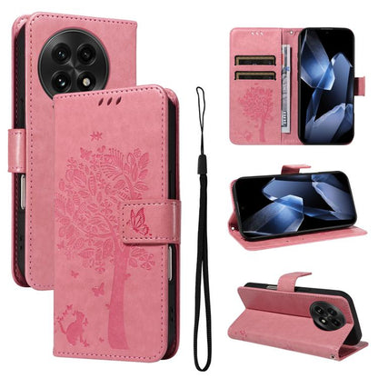 Tree & Cat Embossed Pattern Flip Leather Phone Case, For OnePlus 13R Global, For OnePlus 13