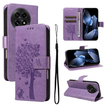 Tree & Cat Embossed Pattern Flip Leather Phone Case, For OnePlus 13R Global, For OnePlus 13