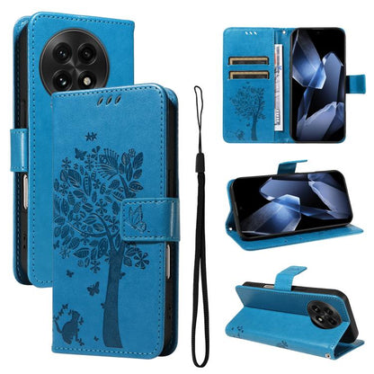 Tree & Cat Embossed Pattern Flip Leather Phone Case, For OnePlus 13R Global, For OnePlus 13