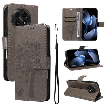 Tree & Cat Embossed Pattern Flip Leather Phone Case, For OnePlus 13R Global, For OnePlus 13