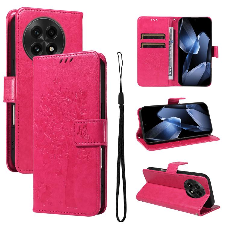 Tree & Cat Embossed Pattern Flip Leather Phone Case, For OnePlus 13R Global, For OnePlus 13