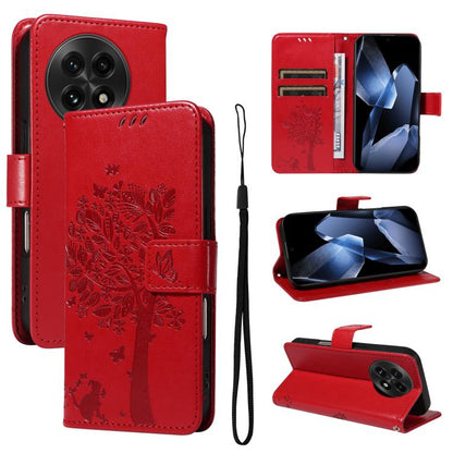 Tree & Cat Embossed Pattern Flip Leather Phone Case, For OnePlus 13R Global, For OnePlus 13