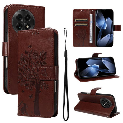 Tree & Cat Embossed Pattern Flip Leather Phone Case, For OnePlus 13R Global, For OnePlus 13