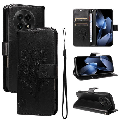 Tree & Cat Embossed Pattern Flip Leather Phone Case, For OnePlus 13R Global, For OnePlus 13