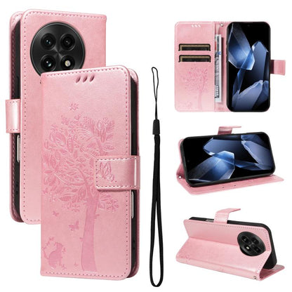 Tree & Cat Embossed Pattern Flip Leather Phone Case, For OnePlus 13R Global, For OnePlus 13
