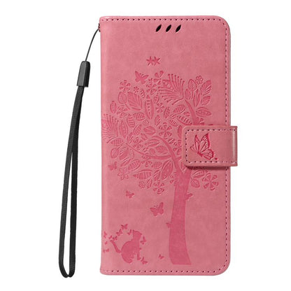 Tree & Cat Embossed Pattern Flip Leather Phone Case, For OnePlus 13R Global, For OnePlus 13
