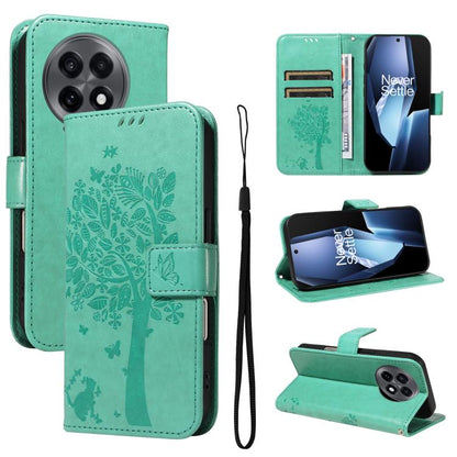 Tree & Cat Embossed Pattern Flip Leather Phone Case, For OnePlus 13R Global, For OnePlus 13