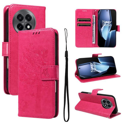 Tree & Cat Embossed Pattern Flip Leather Phone Case, For OnePlus 13R Global, For OnePlus 13
