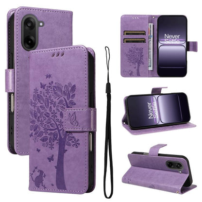 Tree & Cat Embossed Pattern Flip Leather Phone Case, For OnePlus Ace 5 Ultra, For OnePlus Nord CE5