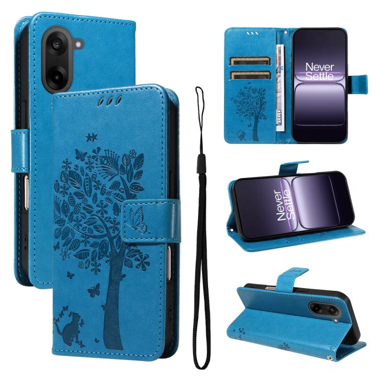 Tree & Cat Embossed Pattern Flip Leather Phone Case, For OnePlus Ace 5 Ultra, For OnePlus Nord CE5