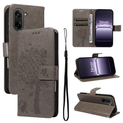 Tree & Cat Embossed Pattern Flip Leather Phone Case, For OnePlus Ace 5 Ultra, For OnePlus Nord CE5