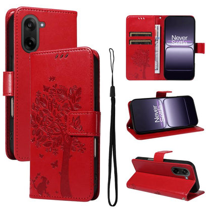 Tree & Cat Embossed Pattern Flip Leather Phone Case, For OnePlus Ace 5 Ultra, For OnePlus Nord CE5