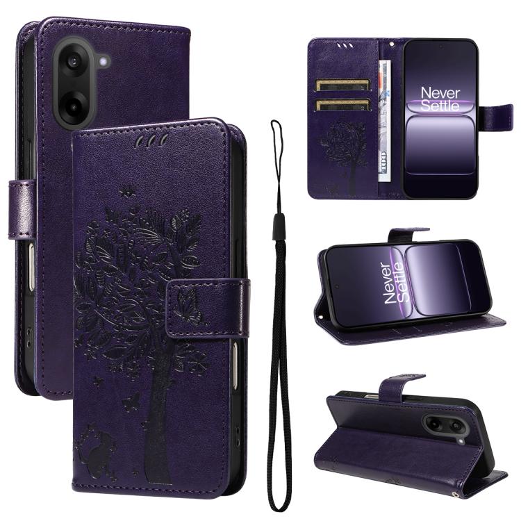 Tree & Cat Embossed Pattern Flip Leather Phone Case, For OnePlus Ace 5 Ultra, For OnePlus Nord CE5