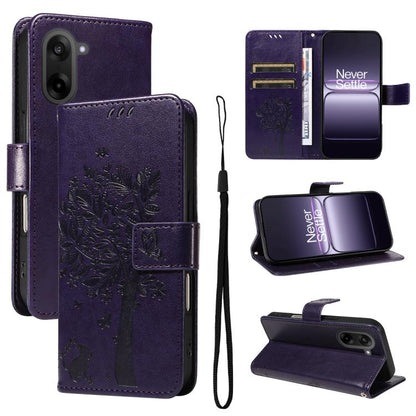 Tree & Cat Embossed Pattern Flip Leather Phone Case, For OnePlus Ace 5 Ultra, For OnePlus Nord CE5