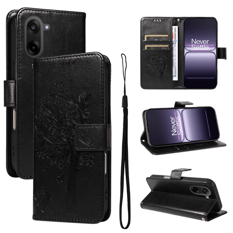 Tree & Cat Embossed Pattern Flip Leather Phone Case, For OnePlus Ace 5 Ultra, For OnePlus Nord CE5