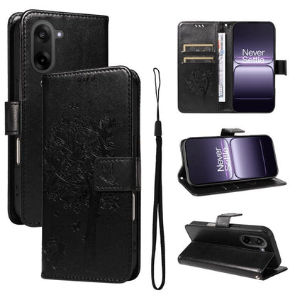 Tree & Cat Embossed Pattern Flip Leather Phone Case, For OnePlus Ace 5 Ultra, For OnePlus Nord CE5