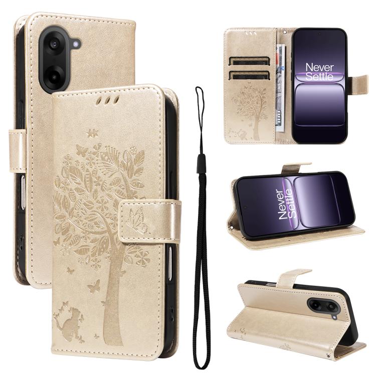 Tree & Cat Embossed Pattern Flip Leather Phone Case, For OnePlus Ace 5 Ultra, For OnePlus Nord CE5