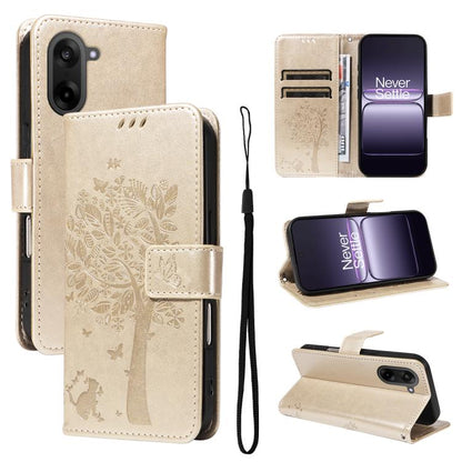 Tree & Cat Embossed Pattern Flip Leather Phone Case, For OnePlus Ace 5 Ultra, For OnePlus Nord CE5