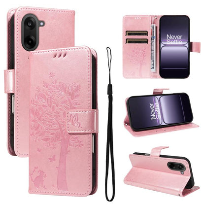 Tree & Cat Embossed Pattern Flip Leather Phone Case, For OnePlus Ace 5 Ultra, For OnePlus Nord CE5