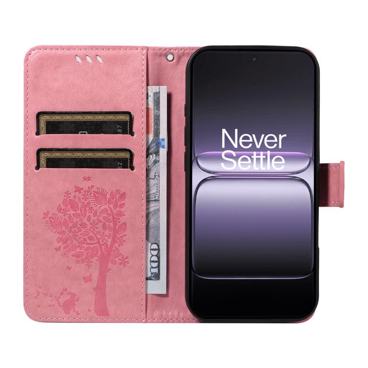 Tree & Cat Embossed Pattern Flip Leather Phone Case, For OnePlus Ace 5 Ultra, For OnePlus Nord CE5