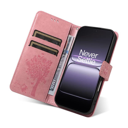 Tree & Cat Embossed Pattern Flip Leather Phone Case, For OnePlus Ace 5 Ultra, For OnePlus Nord CE5