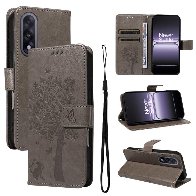 Tree & Cat Embossed Pattern Flip Leather Phone Case, For OnePlus Ace 5 Ultra, For OnePlus Nord CE5