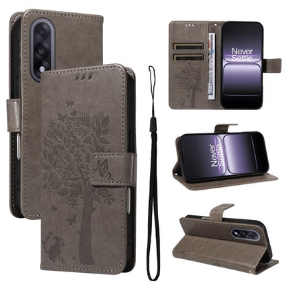 Tree & Cat Embossed Pattern Flip Leather Phone Case, For OnePlus Ace 5 Ultra, For OnePlus Nord CE5
