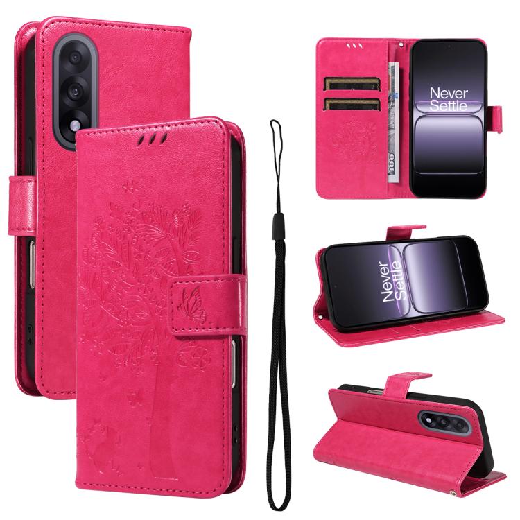 Tree & Cat Embossed Pattern Flip Leather Phone Case, For OnePlus Ace 5 Ultra, For OnePlus Nord CE5