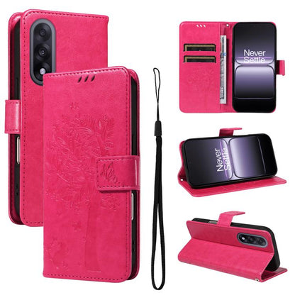 Tree & Cat Embossed Pattern Flip Leather Phone Case, For OnePlus Ace 5 Ultra, For OnePlus Nord CE5