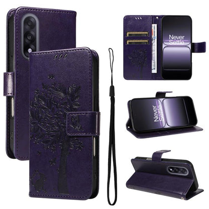 Tree & Cat Embossed Pattern Flip Leather Phone Case, For OnePlus Ace 5 Ultra, For OnePlus Nord CE5