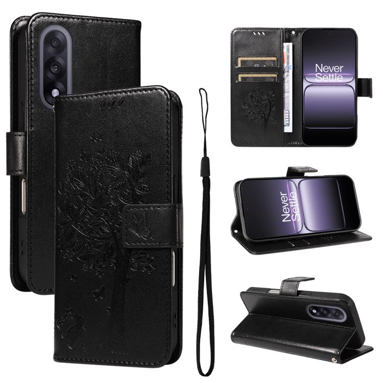 Tree & Cat Embossed Pattern Flip Leather Phone Case, For OnePlus Ace 5 Ultra, For OnePlus Nord CE5