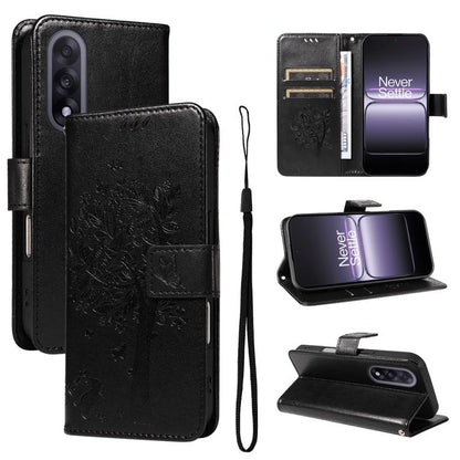 Tree & Cat Embossed Pattern Flip Leather Phone Case, For OnePlus Ace 5 Ultra, For OnePlus Nord CE5
