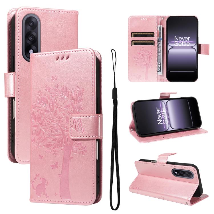 Tree & Cat Embossed Pattern Flip Leather Phone Case, For OnePlus Ace 5 Ultra, For OnePlus Nord CE5
