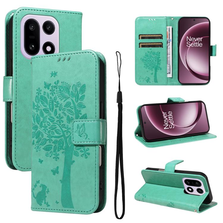 Tree & Cat Embossed Pattern Flip Leather Phone Case, For OnePlus Ace 6 5G, For OnePlus 15